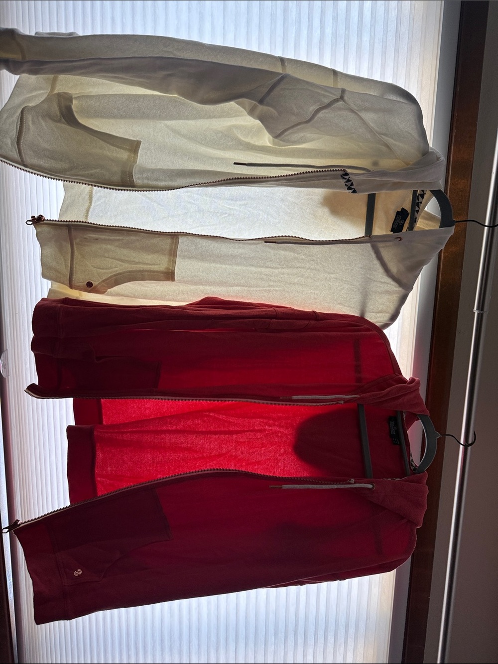 Volcom Red and Cream Zip-Up Hoodies